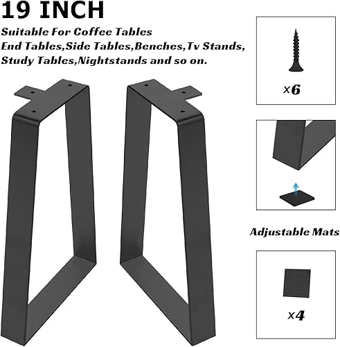 Miniatura 4 de Patas de metal trapezoidales de 19 pulgadas, patas de repuesto resistentes para mesas de café de bricolaje, escritorios modernos, mesitas de noche,