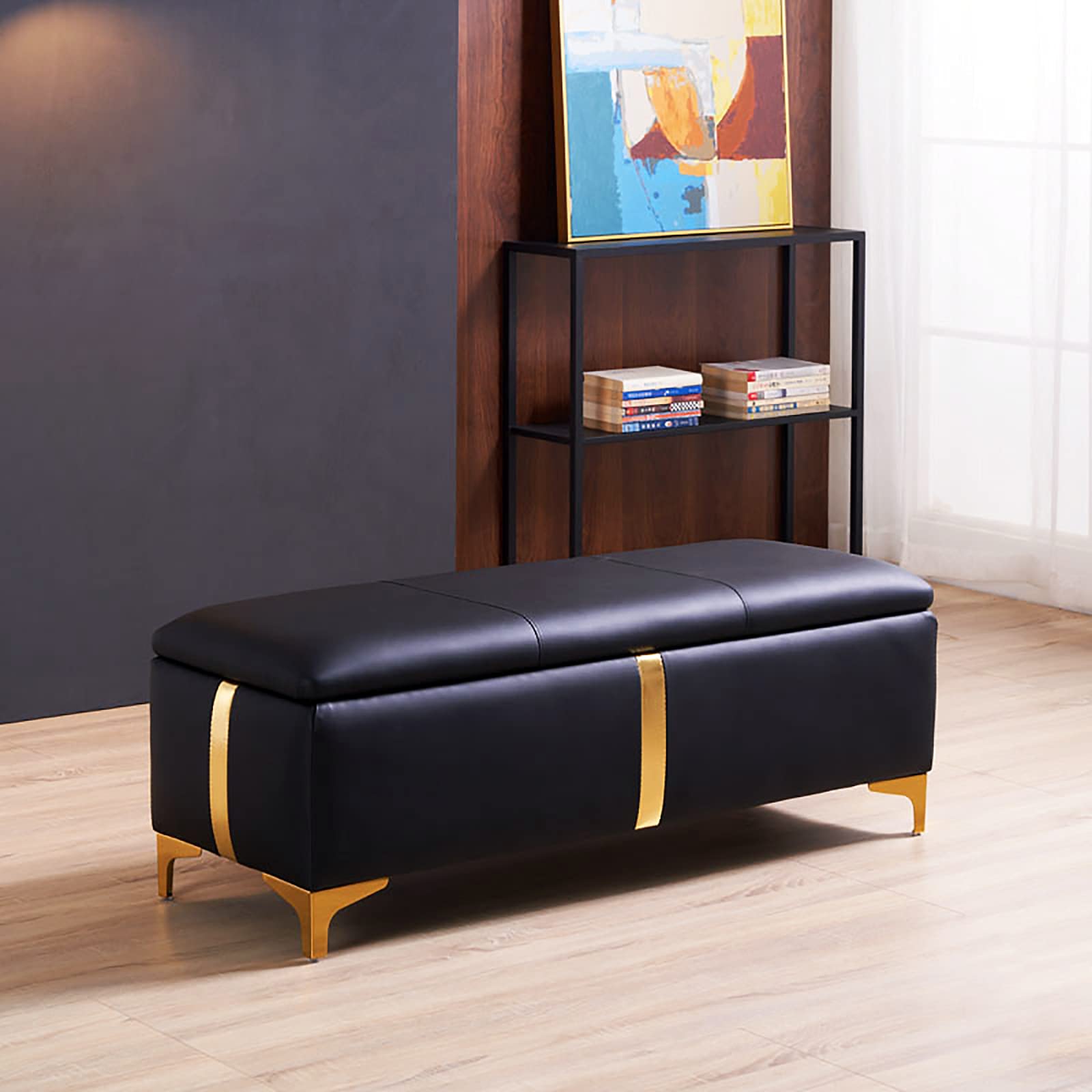 Banc de lit avec plateau relevable en cuir pour salon et chambre