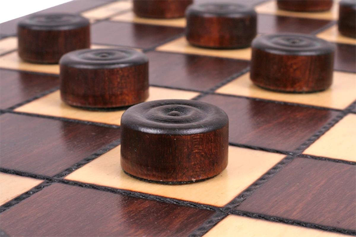 Sunrise Chess & Games - Scacchi e dama gioco in legno 2 in 1 35 x 35 cm - Piccola scacchiera pieghevole con pezzi in carpino