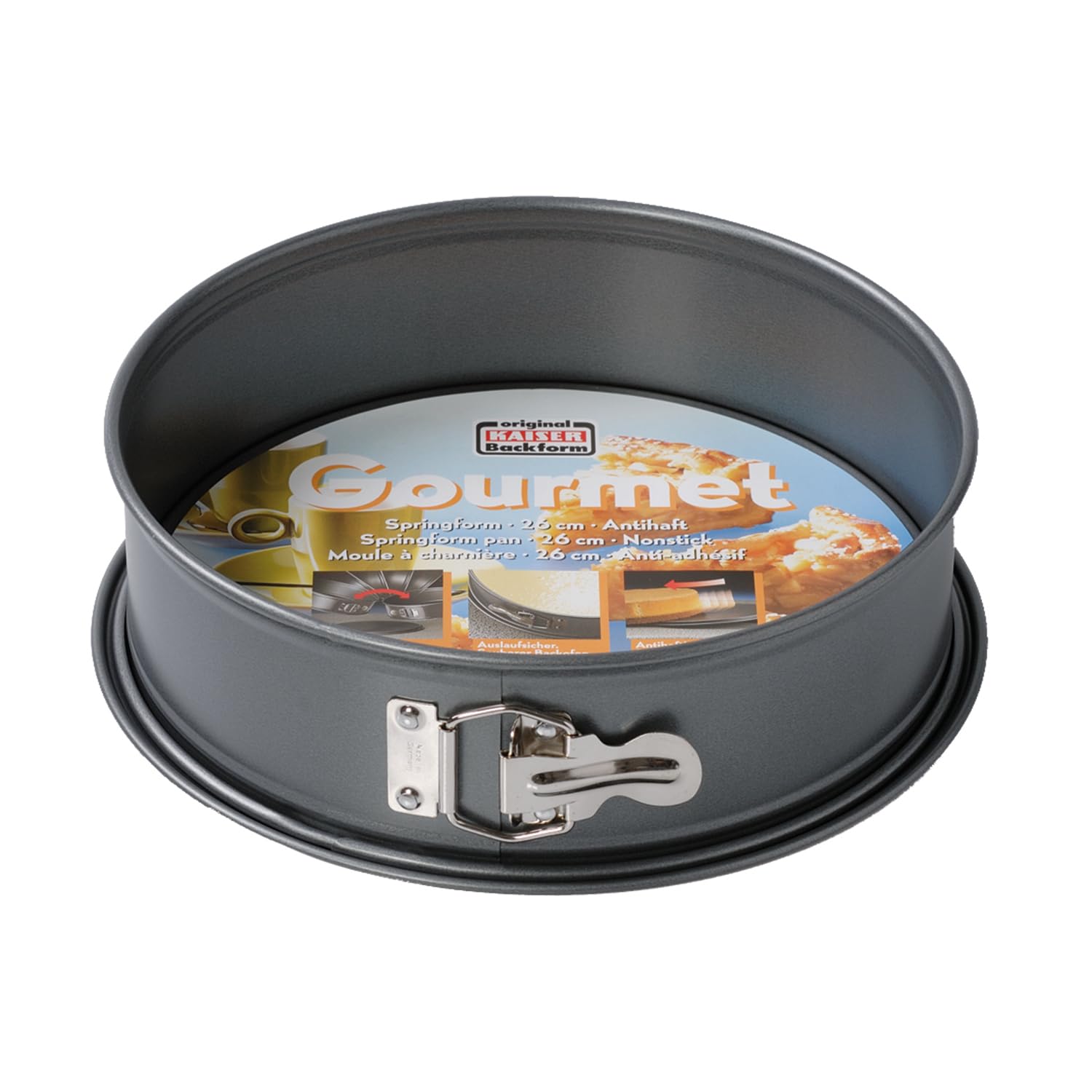Gourmet Springform Cake Tin 24 cm Round with Flat Base, Round Baking Tin, Leak-Proof, Non-Stick Coating, Heat Resistant up to 230°C, Grey