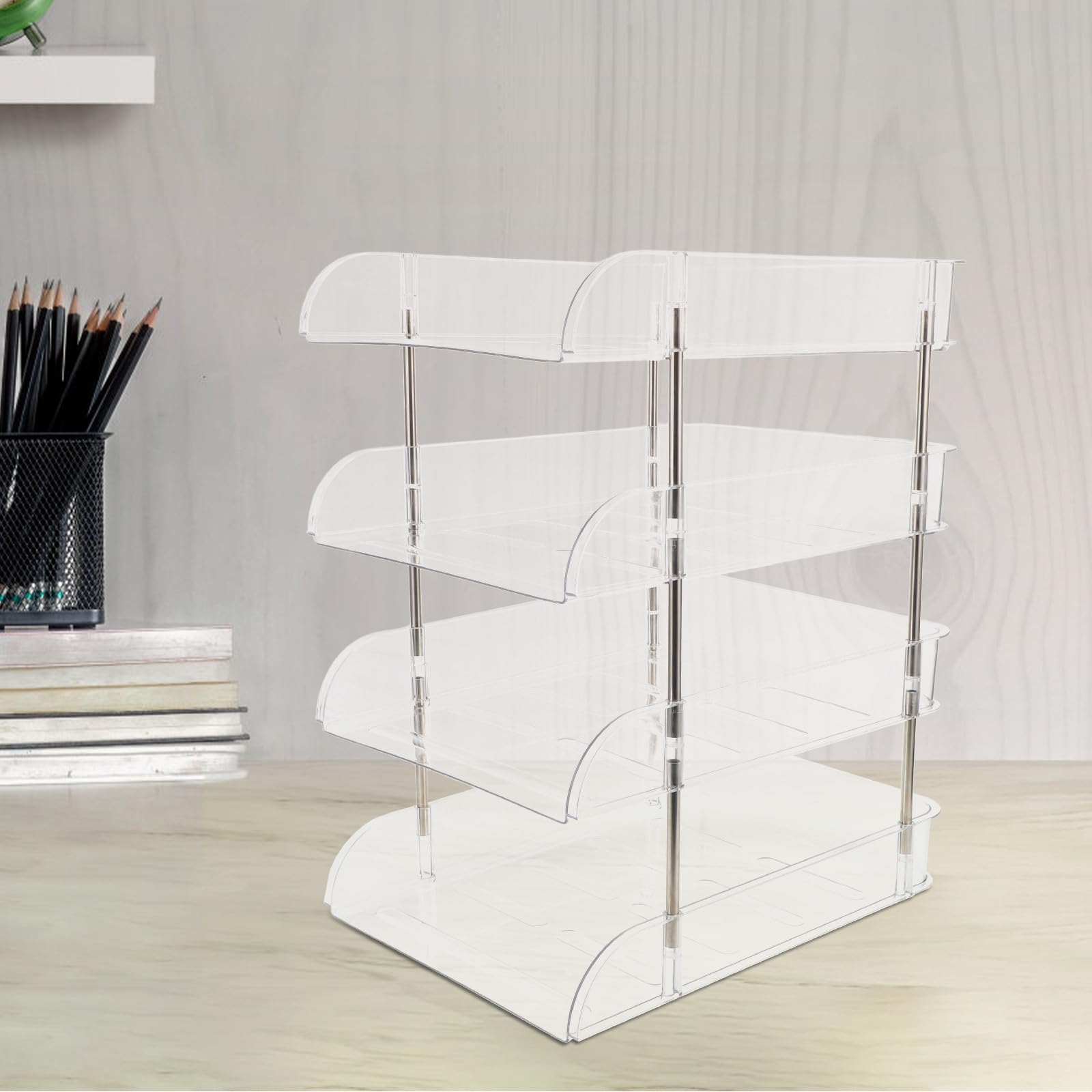 4 Livelli Organizzatore da Scrivania in Plastica per Libri e Documenti