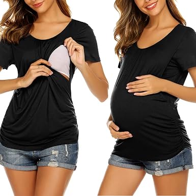 Amazon.com: Ekouaer Ropa de maternidad de mujer de lactancia Tops para lactancia  materna Camisetas Suave de Doble Capa de Manga Corta de Embarazo Pijamas :  Ropa, Zapatos y Joyería