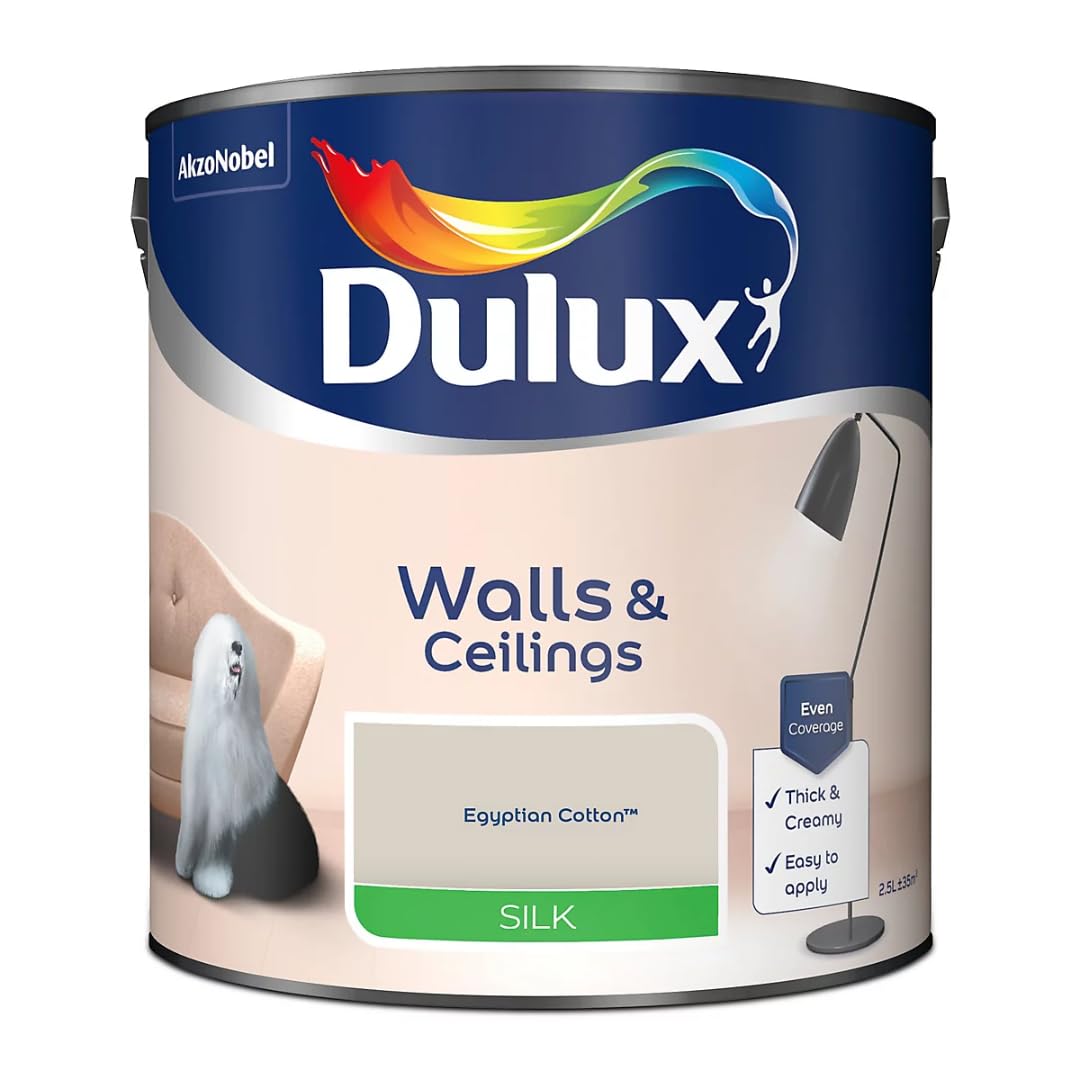 Egyptian Cotton Walls & Ceilings Silk Emulsion Paint 2.5 L – Smooth Washable Silk Finish, Quick Dry, Low-VOC, Easy Application for Interior Walls & Ceilings