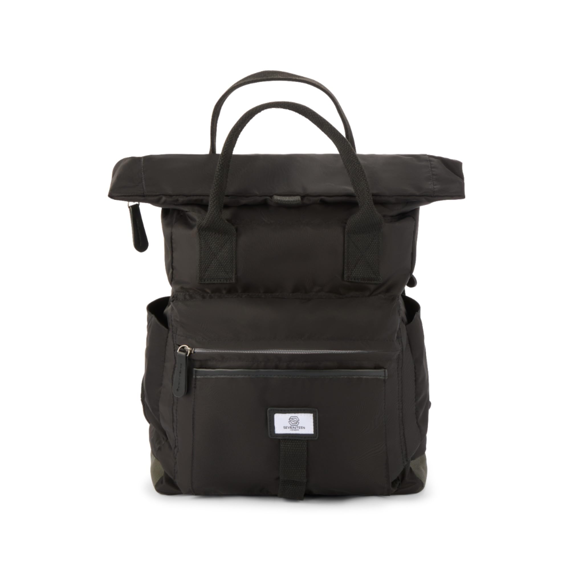 SEVENTEEN LONDON – Modern 100% Recycled Nylon Fold Roll Top Backpack in a Classic Slim Minimalist Design – Fits Laptops up to 15" - 'Holland Park' (Black)