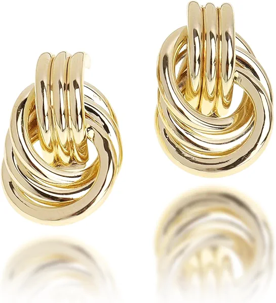 Jean Beau Chunky Gold Stud Earrings for Women Trendy Gold Plated Dangle Drop Wedding Prom Birthday Fashion Jewelry Gift