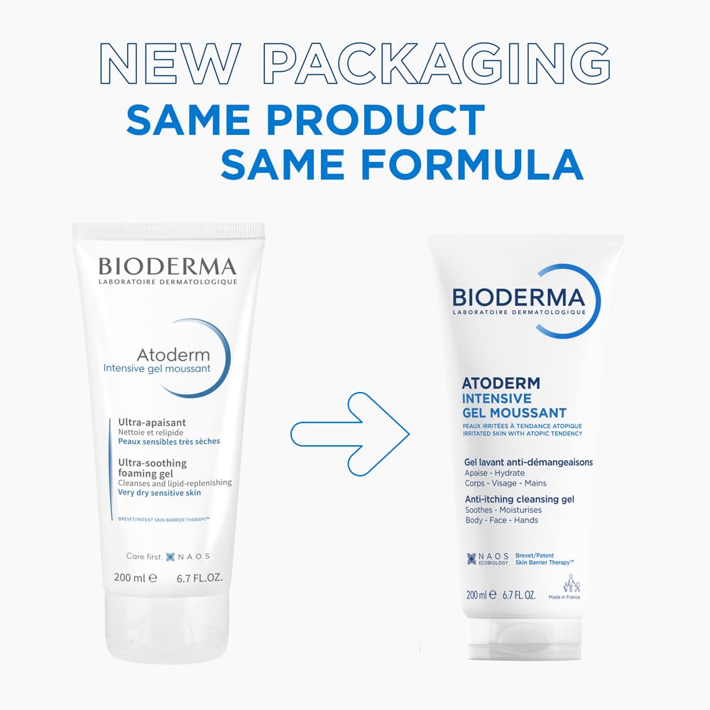 Bioderma Ultra-Soothing Foaming Gel Atoderm Intensive Gel Moussant | Anti-Itching Cleanser With Niacinamide, 200ml