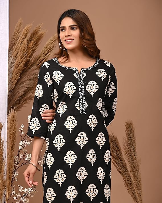 Image of FIRSTRAIN Women Cotton Straight Printed Kurti | Soft Breathable Kurta for Office & Casual Use | | Trendy Festive & Regular Wear Cotton Kurti