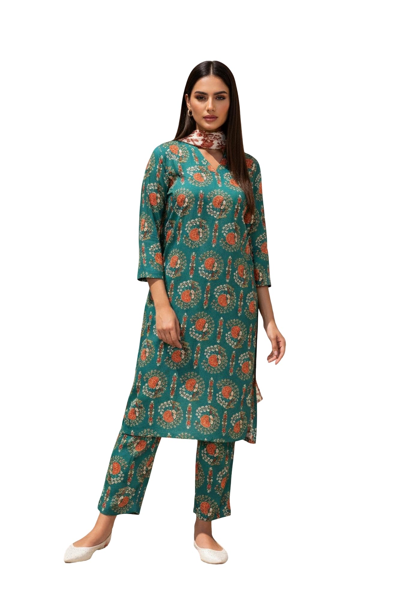 w for woman Floral Printed Rayon Straight Kurta with Straight Pant and Dupatta Set-picture-49