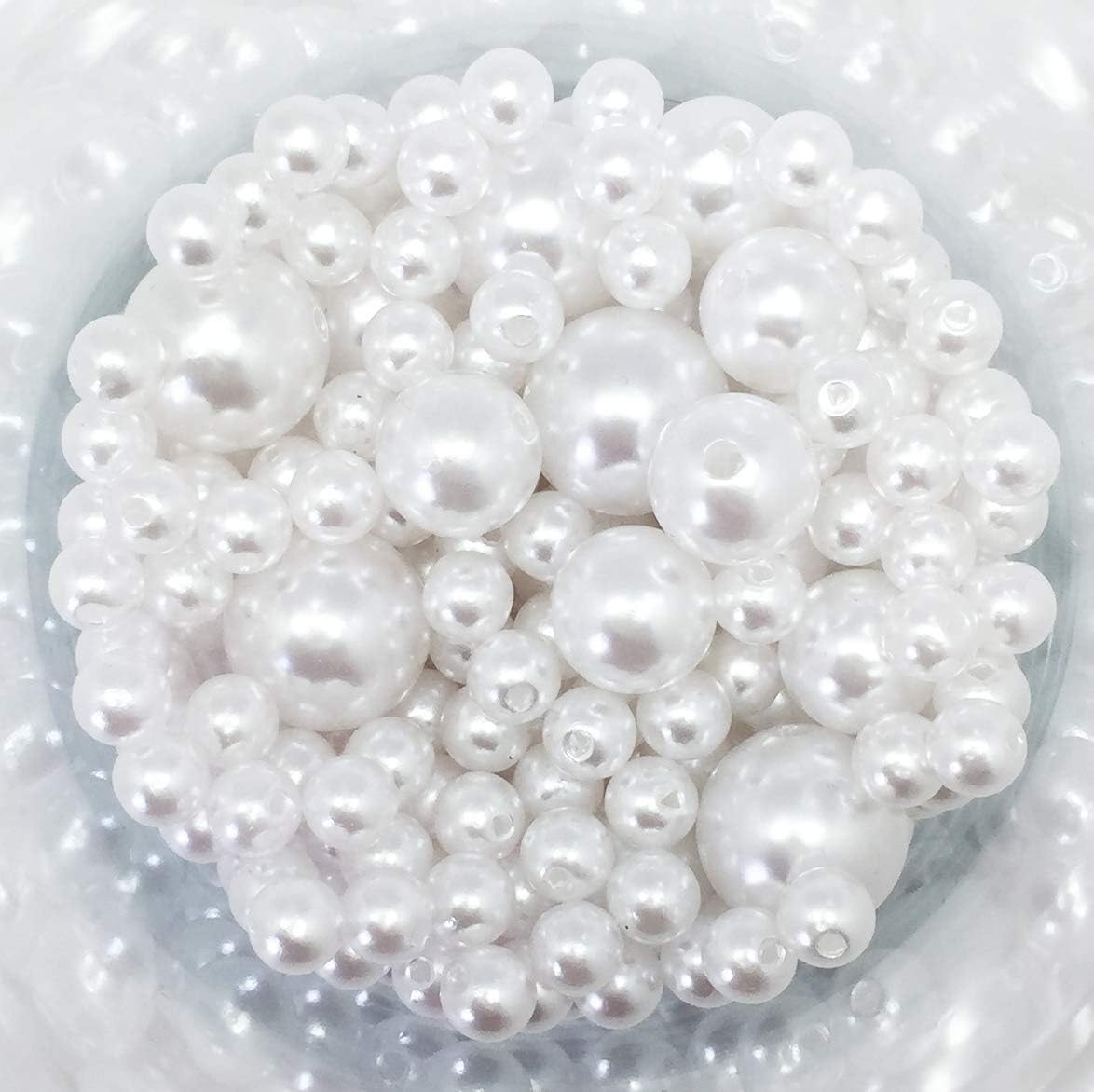 Pearls Beads, LOLASATURDAYS 850 pcs 8mm 14mm 18mm Pearl Beads for Jewelry Making, Pearls for Crafts, perlas, Pearl Beads for Crafting, perlas para bisuteria, vase Filler, Beads in Bulk, White Pearls