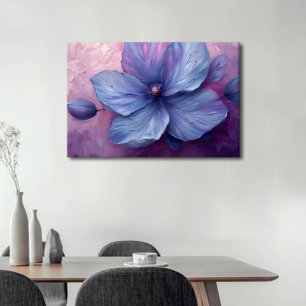 1 Panels Modern Wall Art Purple Delicate Petal Pictures Print on Canvas for Home Wall Decorations 3D Flower Artwork Stretched Framed Gallery-Wrapped Ready to Hang - Image 3