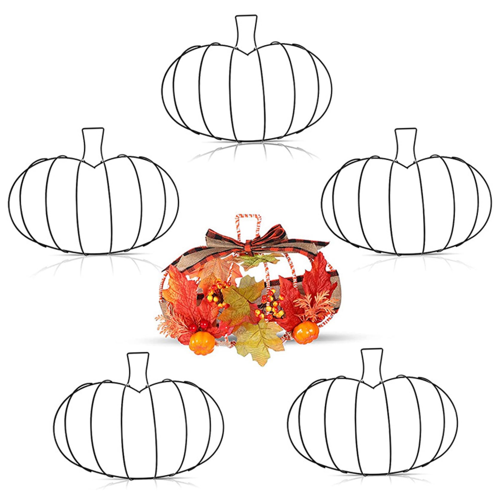 Uanqfegy Pumpkin Wreath Form - 6Pcs Autumn Pumpkin Shaped Metal Wreath Wire, Sturdy Floral Frame for Halloween