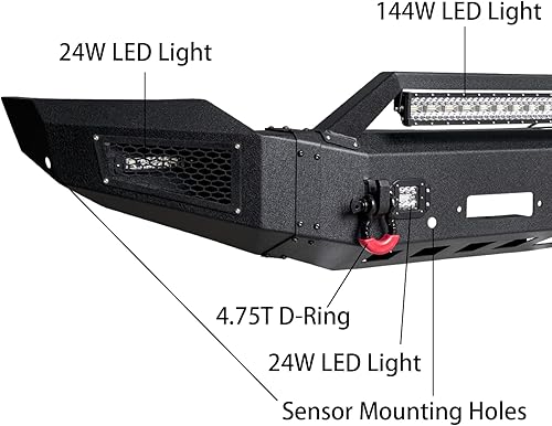 Miniatura 2 de Parachoques delantero compatible con Dodge RAM 2500/3500 2003 2004 2005 con placa de cabrestante + 5 luces LED + anillos en D