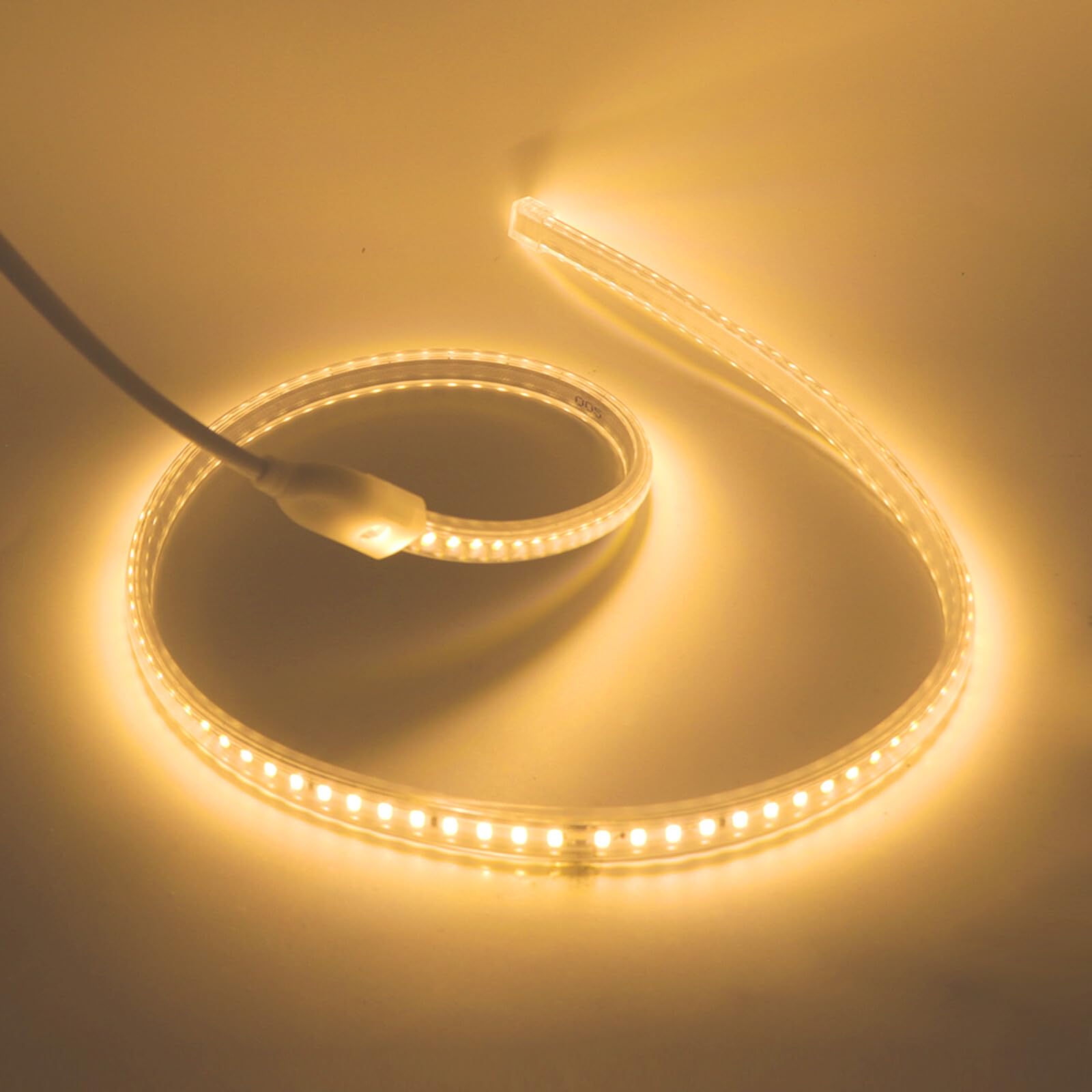 XUNATA 50m 220V Tira LED, SMD 2835 120 LEDs/m, Cortable Cada 20cm, IP65 Impermeable para Escalera, Techo, Cocina– Blanco Cálido