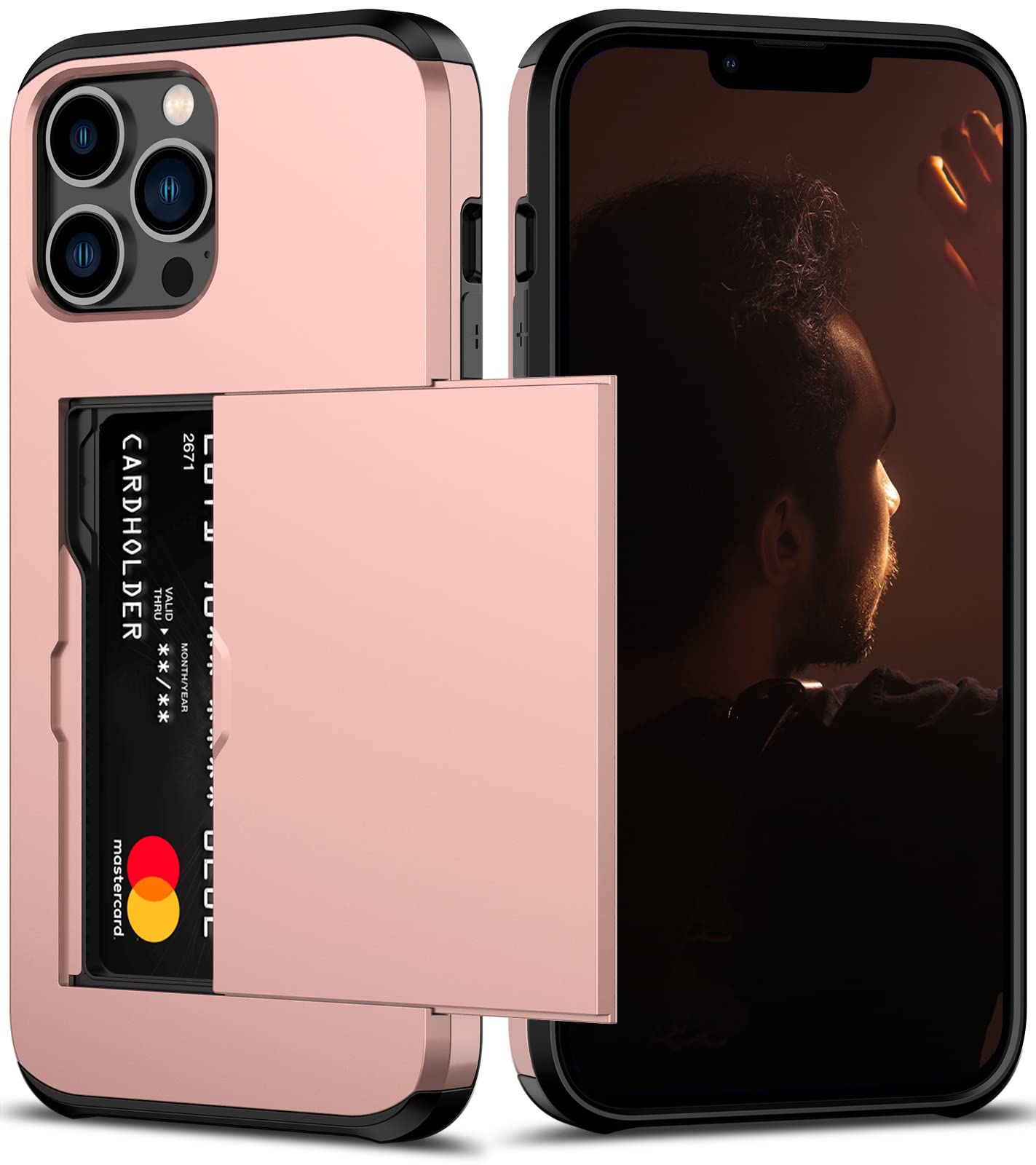 Nvollnoe for iPhone 12 Pro Max Case with Card Holder Rose Gold