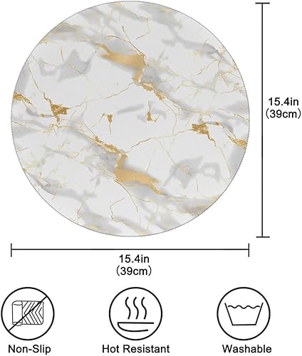 Miniatura 2 de Round Placemats Set of 6, White Marble Print Gold Texture Heat Resistant Washable Place Mats Table Mat for Kitchen Dining Party
