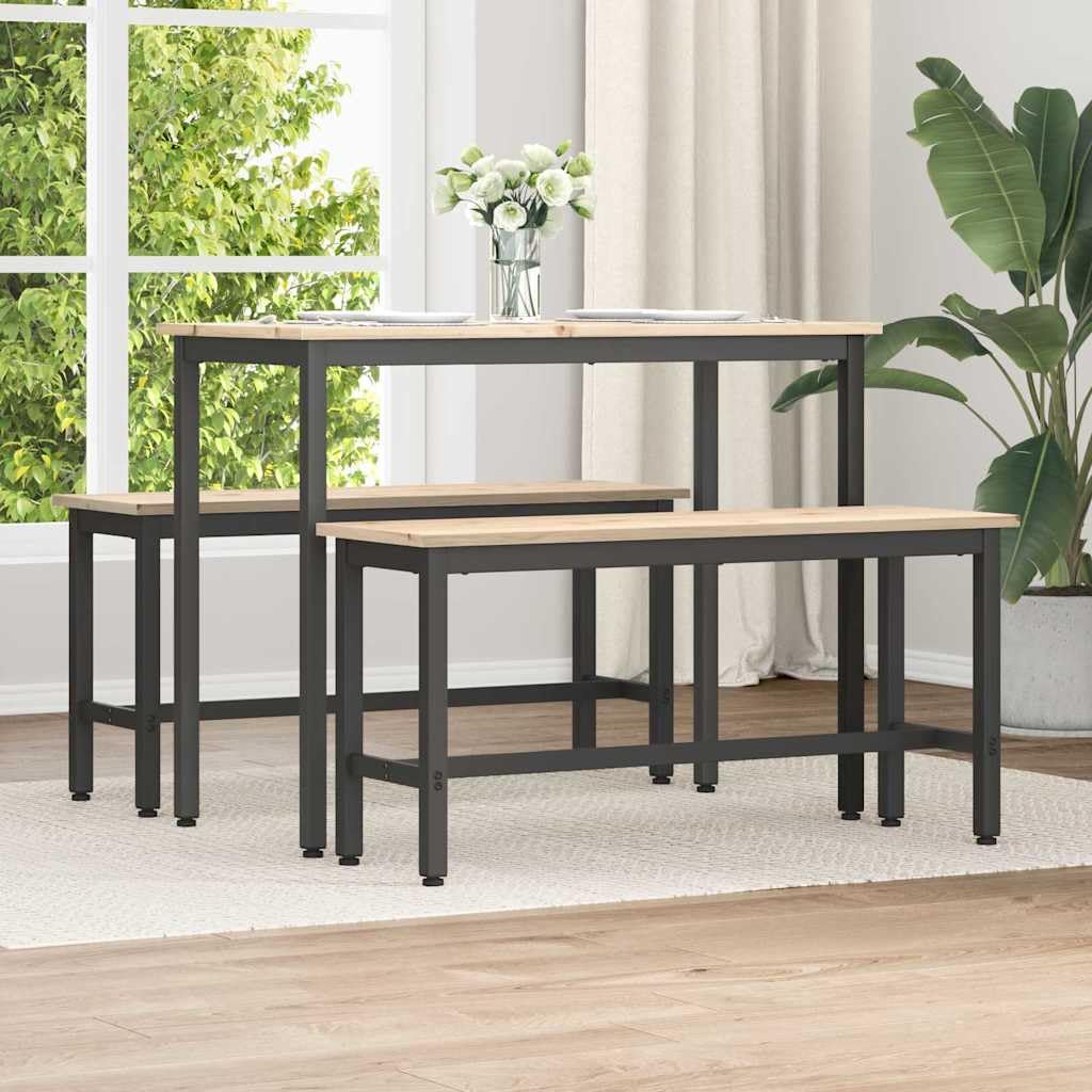 Banco rectangular de pino macizo con soportes de acero negro, 100 x 32,5 x 49 cm, acabado mate, color natural