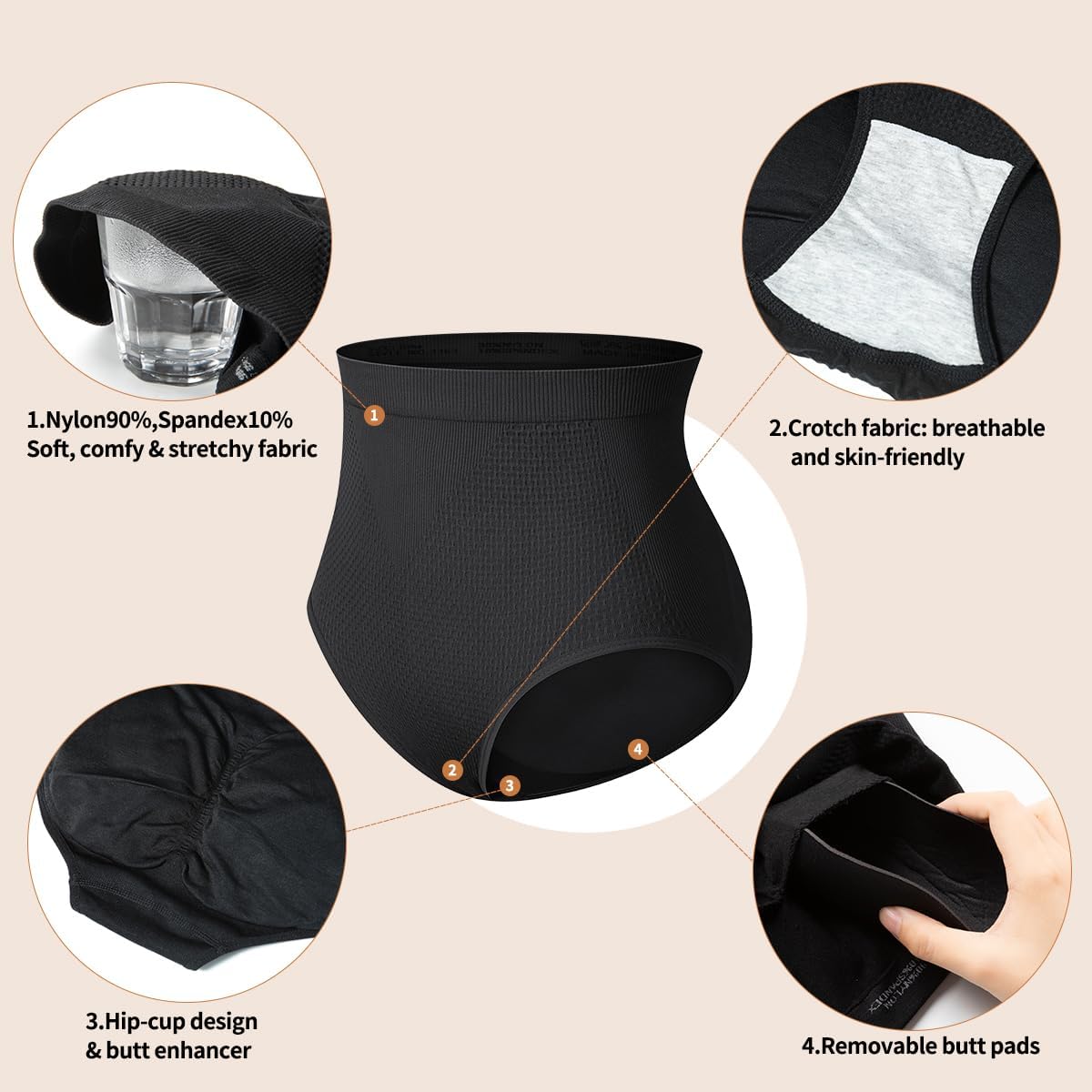 SHAPERIN Womens Butt Lifter Padded Panties High Waist Hip Enhancer Briefs Tummy Control Body Shaper Underwear - Image 4