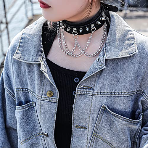 Manfnee DYE823NE00054 Punk Goth Rock Collar For Women Men Leather Spike Chain Vintage Necklace Adjustable Black thumb #6