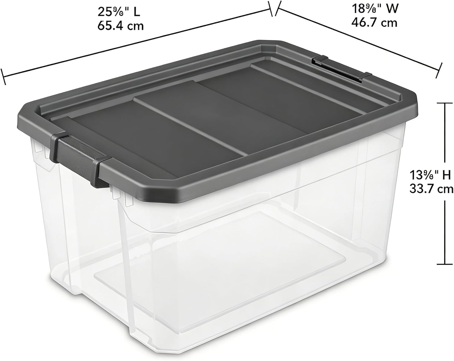 76 Quart Heavy-Duty Stacker Box – Clear Plastic Storage Bin with Secure Latch Lid, Ideal for Home, Garage, Closet & Basement Organization, Dark Gray (1)