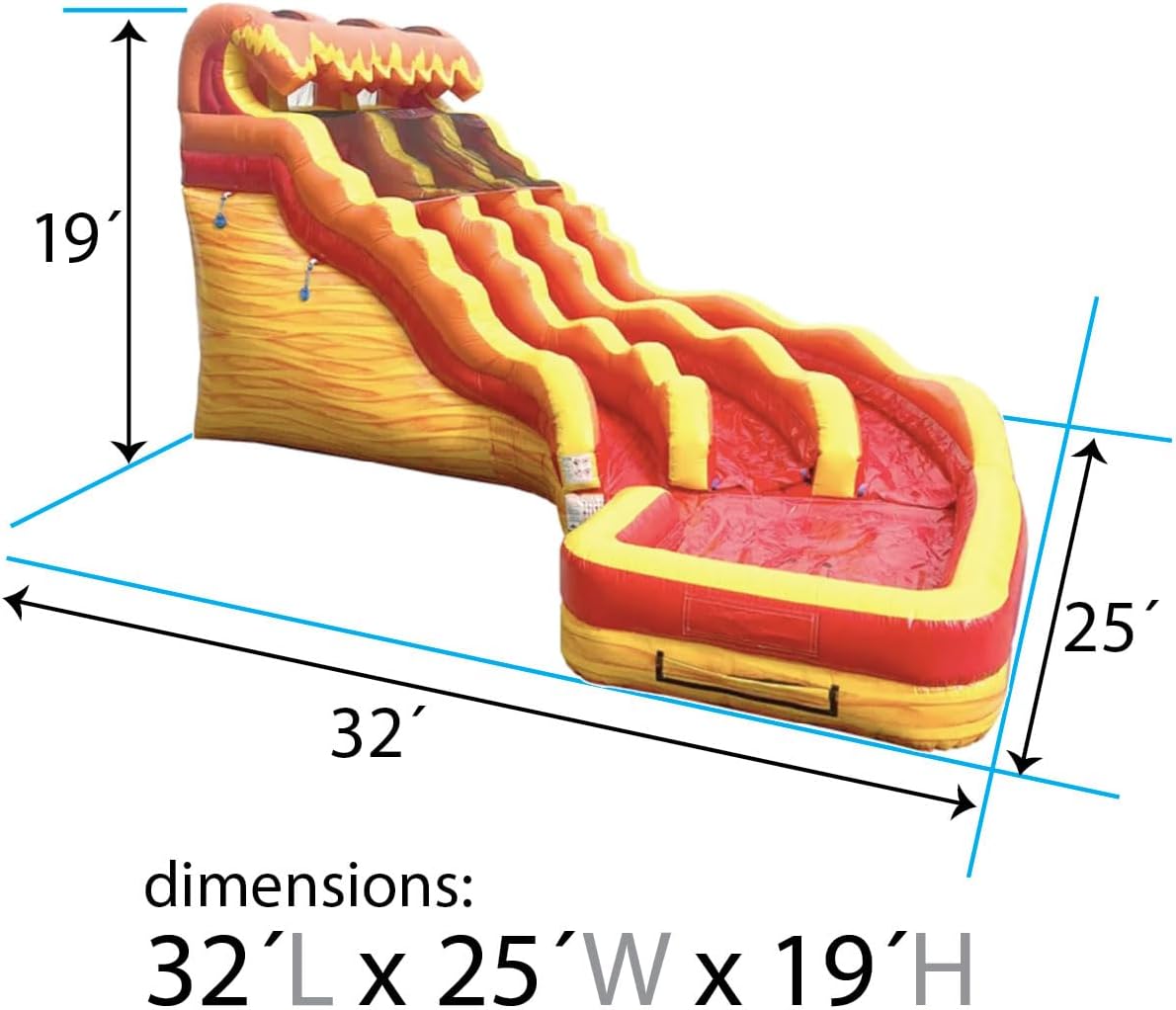 TentandTable Inflatable Water Slide for Kids and Adults, Curved Dual Lane Commercial Grade Giant Blow Up Backyard Water Fun, Includes Electric Air Blower, 32' L x 25' W x 19' H, Lava Wave