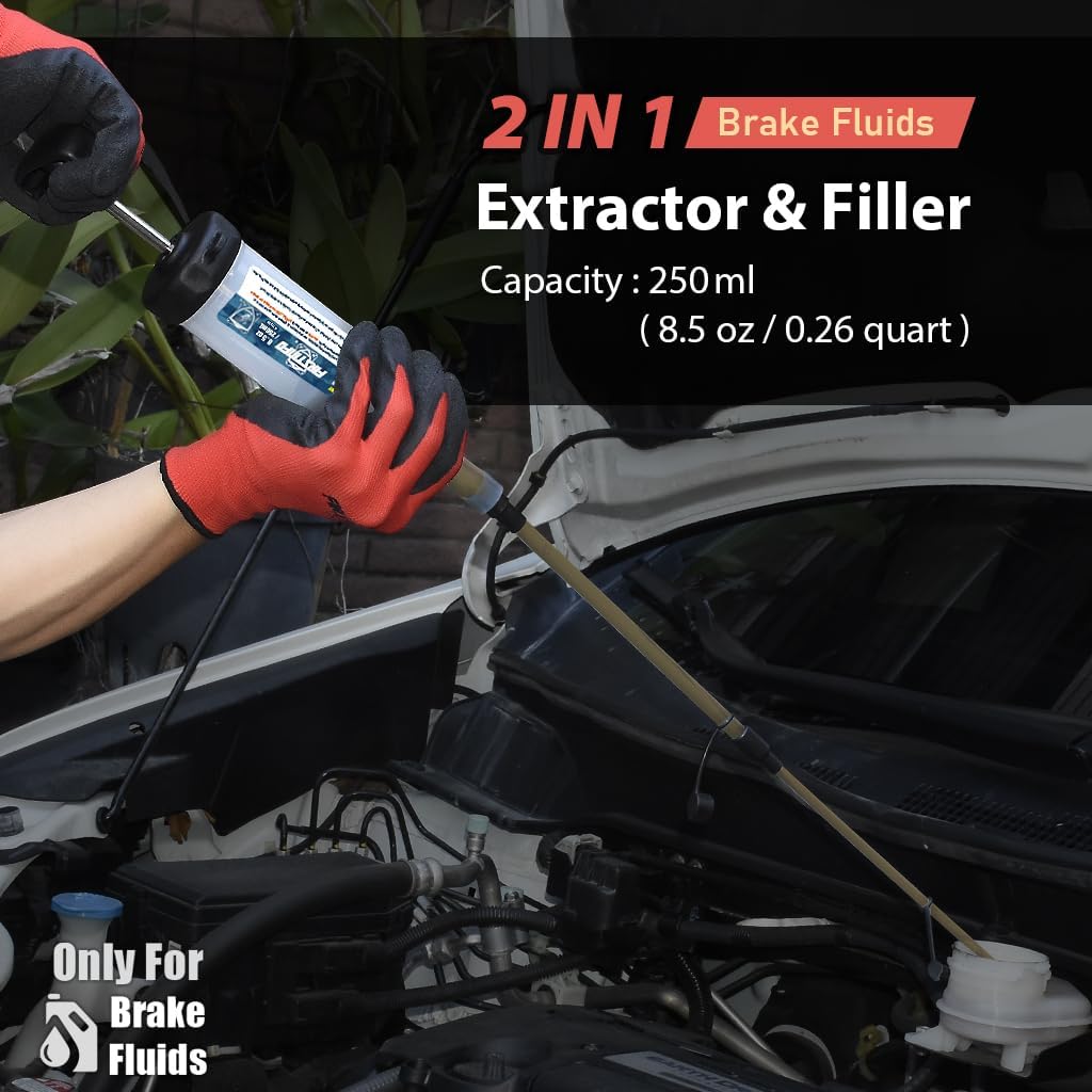 FIRSTINFO A11556 250ml Manual Bendable Brake Fluid Refill and Extractor Pump Syringe Style Manual Suction Pump for Brake Fluid ONLY