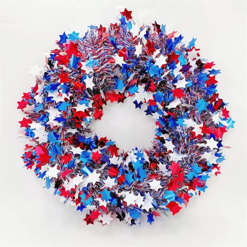 20" 4Th Of July Wreath For Front Door, Handmade Patriotic Tinsel Wreath Red Blue White Fourth Of July Wreath For Independence Day Memorial Day Veterans Day Home Wall Porch Indoor Outdoor Decorations #TOP2