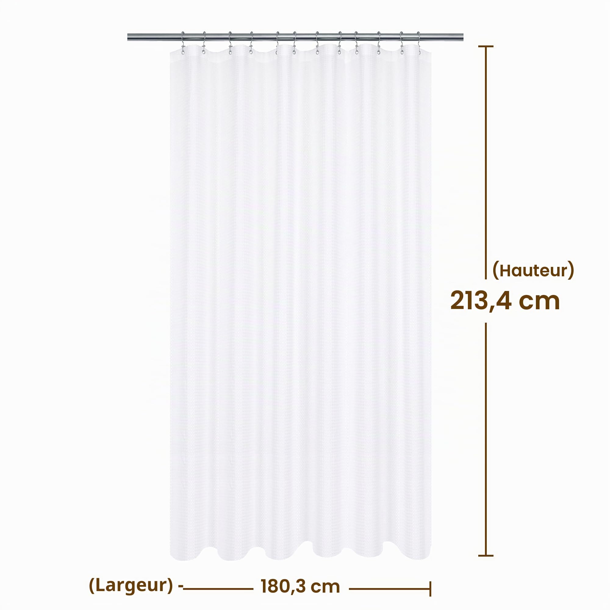 Barossa Design Rideau de Douche Extra Long de 213,4 cm de Hauteur, Tissu gaufré, Collection hôtel, Lavable en Machine, Motif piqué pour Rideaux décoratifs de Salle de Bain, 180 x 213 cm (Extra Long), | Tissu épais 230 g/m², hydrofuge, lavable en machine,