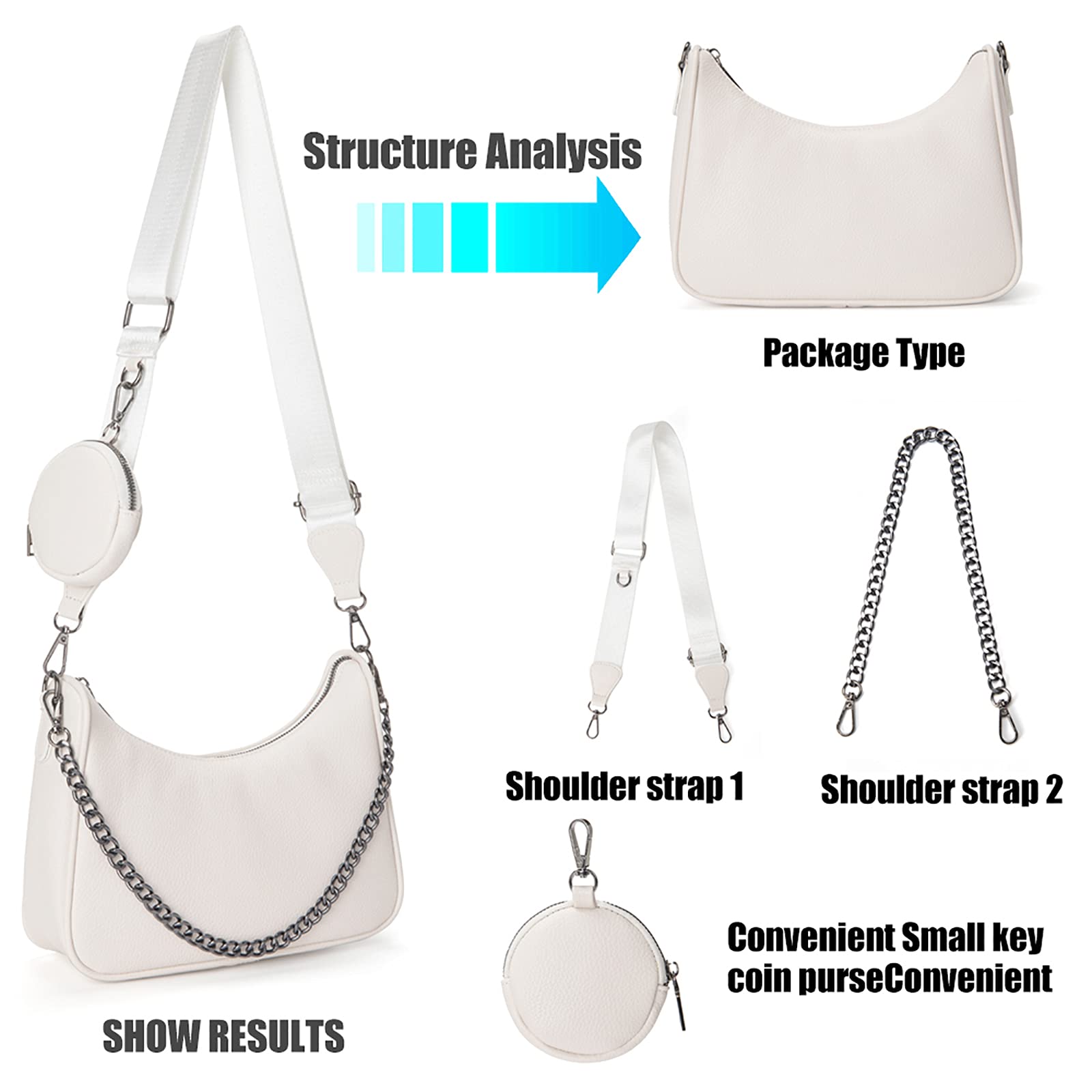 myfriday Crossbody Hobo Handbags for Women with Coin Purse Pouch, Soft Leather Designer Shoulder Bags - 2 Size Shoulder Strap: A-02-white