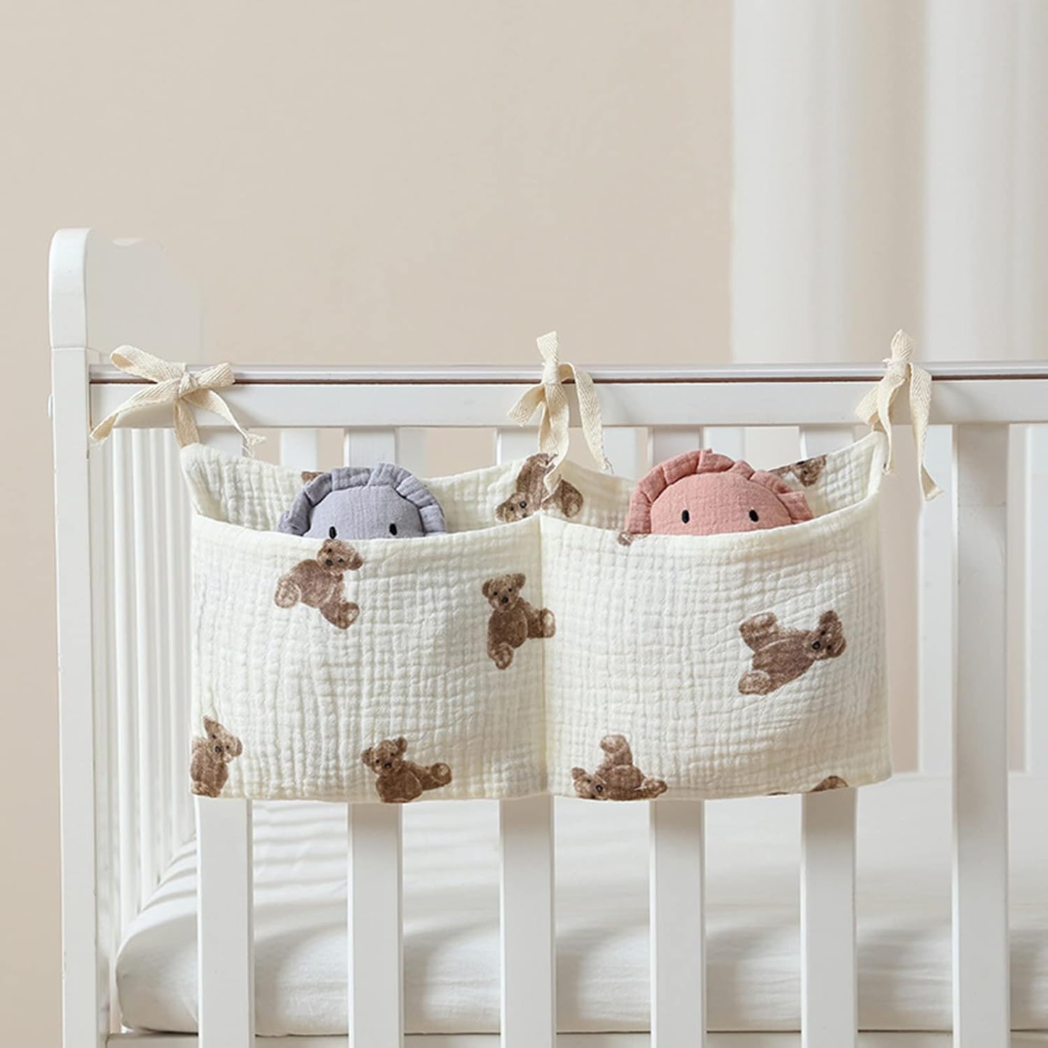 Baby Crib Organizer Hanging Storage Bag Multi-Pocket for Diapers Bottles Toys Bedside Nursery Organization