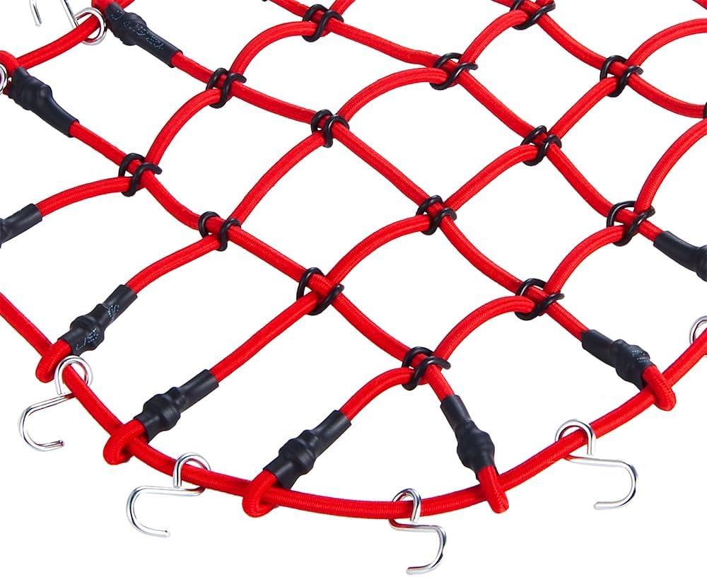 RC Elastic Luggage Net with Hook for 1/10 Scale SCX10 D90 TRX4 RC Crawler Car Upgrades Parts(Red)