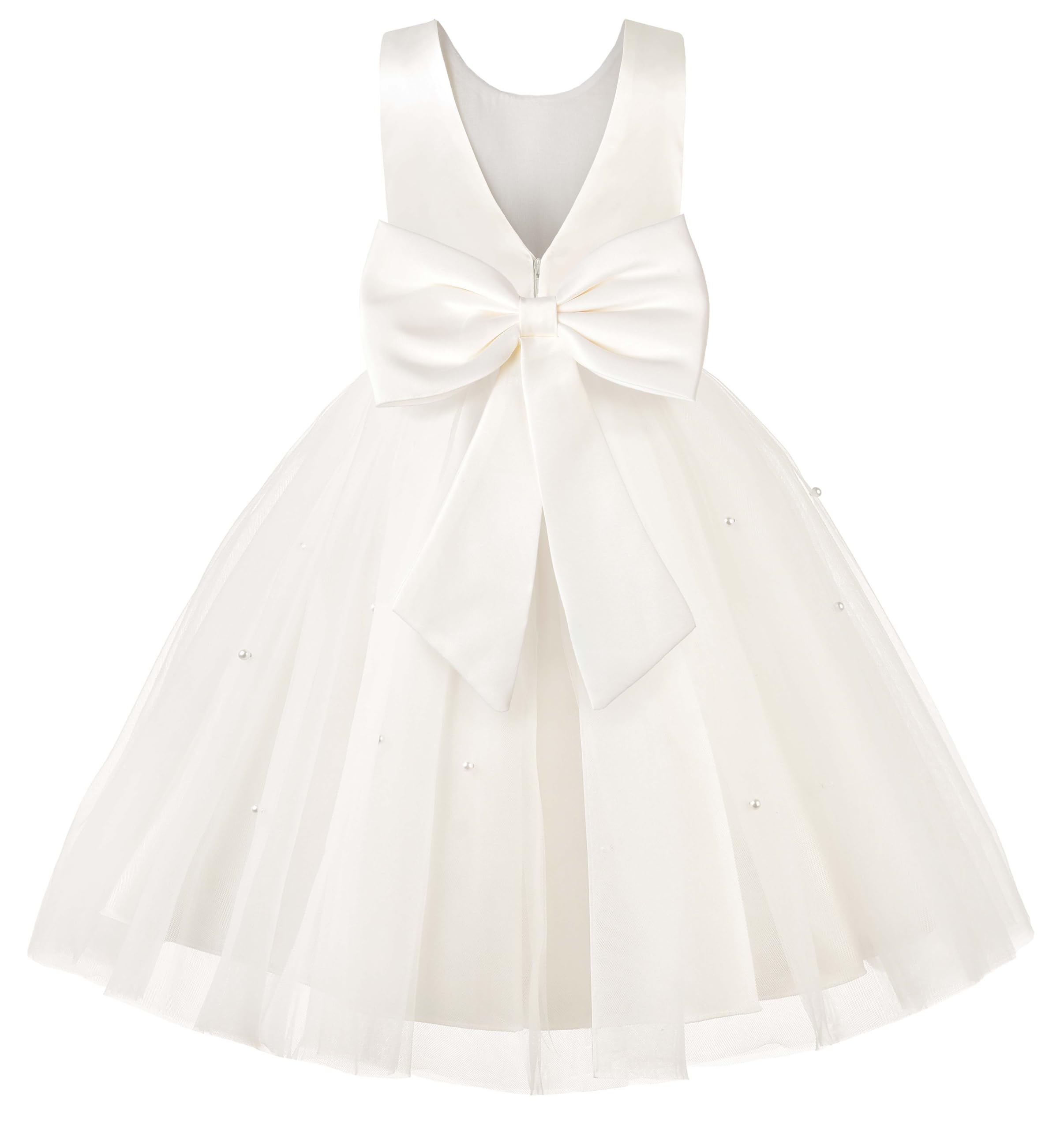 Uhnice Blumenmädchen Kleid Mädchen Tüll Prinzessin Kleid Ärmellos V-Rücken mit Schleife Festliches Kleid für Hochzeit Geburtstag