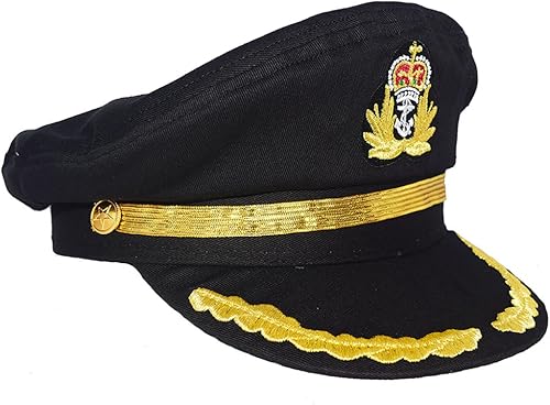 Miniatura 2 de Sombrero de yate de capitán negro con bordado dorado para crucero, accesorio de disfraz de fiesta náutica