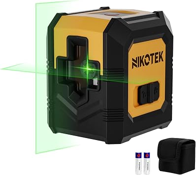 Nikotek Laser Level, Self-Leveling Green Beam Horizontal and Vertical Cross-Line Laser for Home Decoration Carrying Pouch, Battery Included