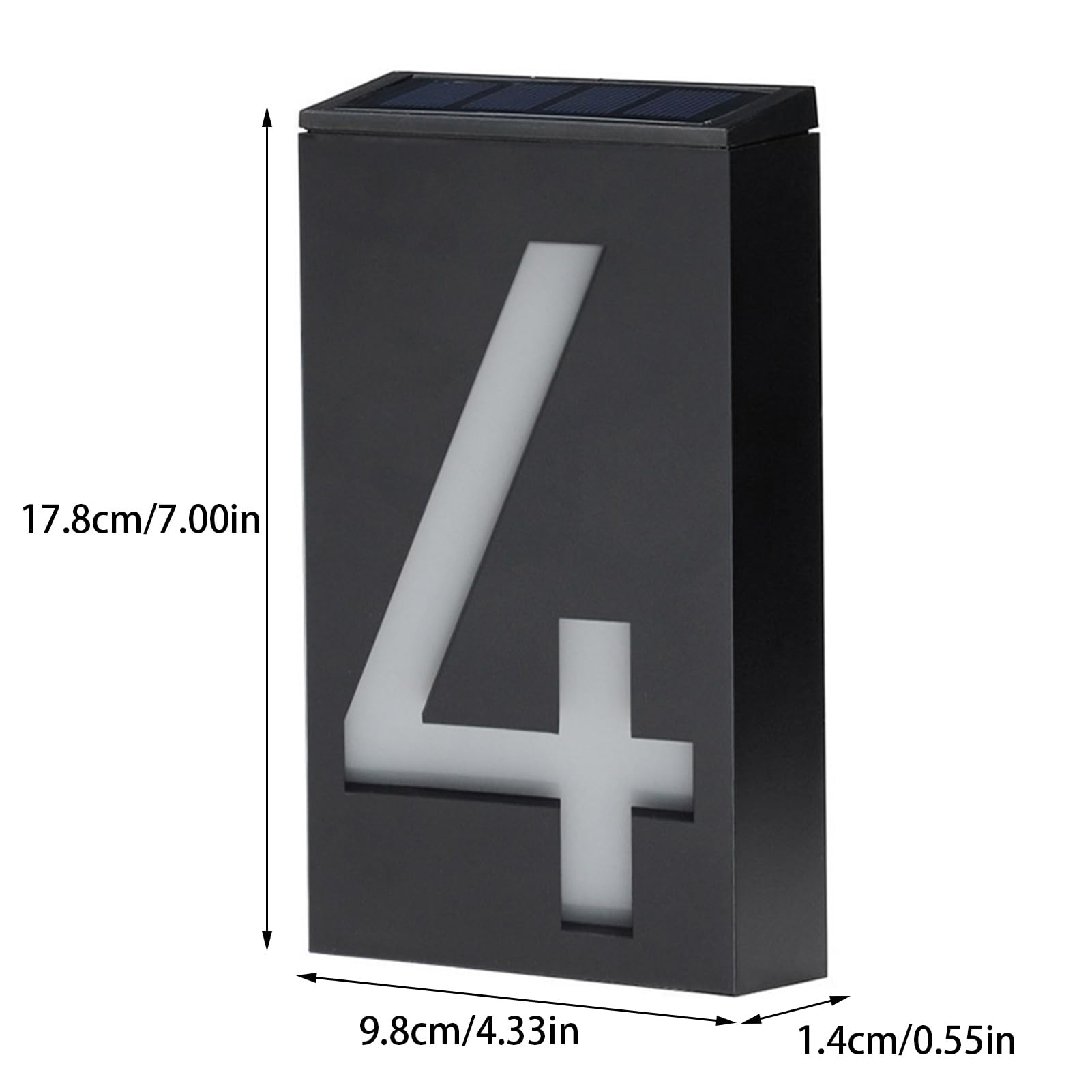 Numer drzwi Solar Light, Zewnętrzne tablice LED podświetlane, znak numeru domu do domu, ulicy, biura, pokoju hotelowego (#4)