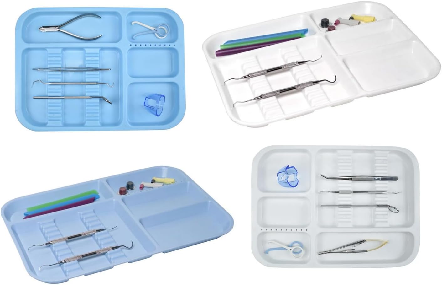 5 Pcs Dental Instrument Divided Tray Autoclavable Medical Instrument Tray Size B - 13 1/2” x 9 5/8” x 7/8” Neon Yellow