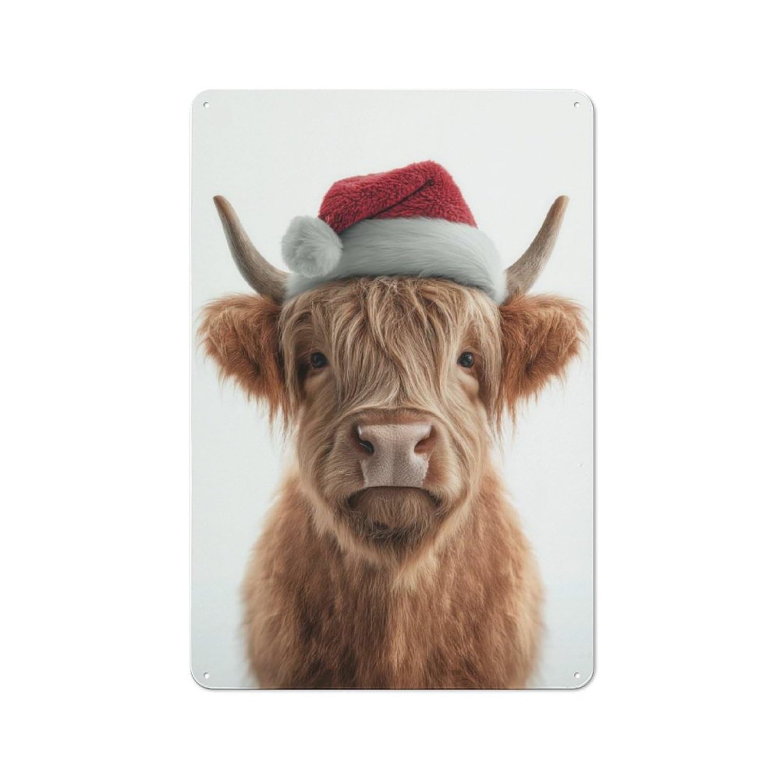 Junmoney Christmas Highland Cow Portrait Printed Metal Sign 30X20cm For Café Or Restaurant, For Hospitality Interior Collectors
