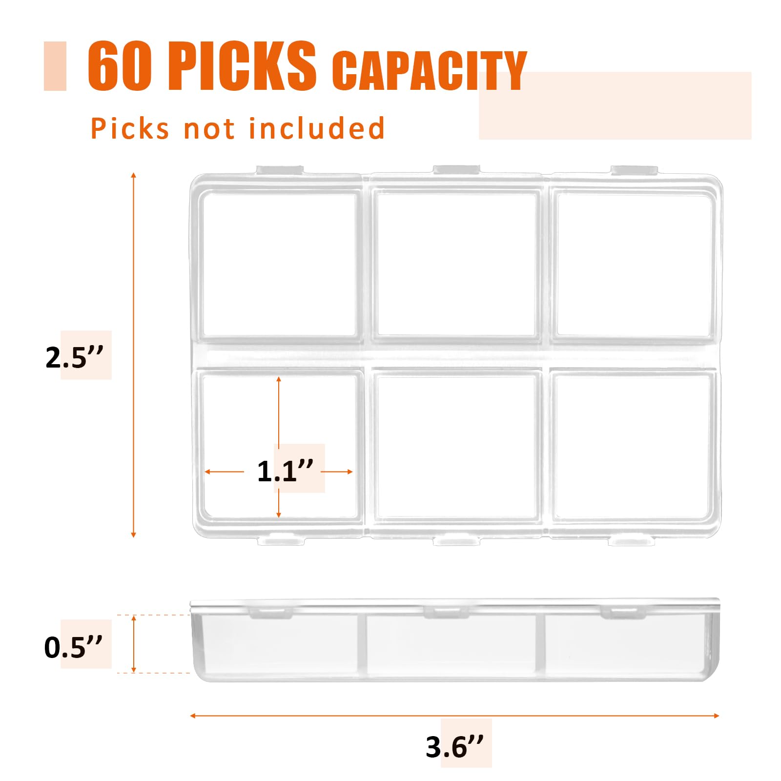 Plectrumkoffer 6-Grid Opbergdoos - Transparante Houder Voor 60 Gitaarplectrums