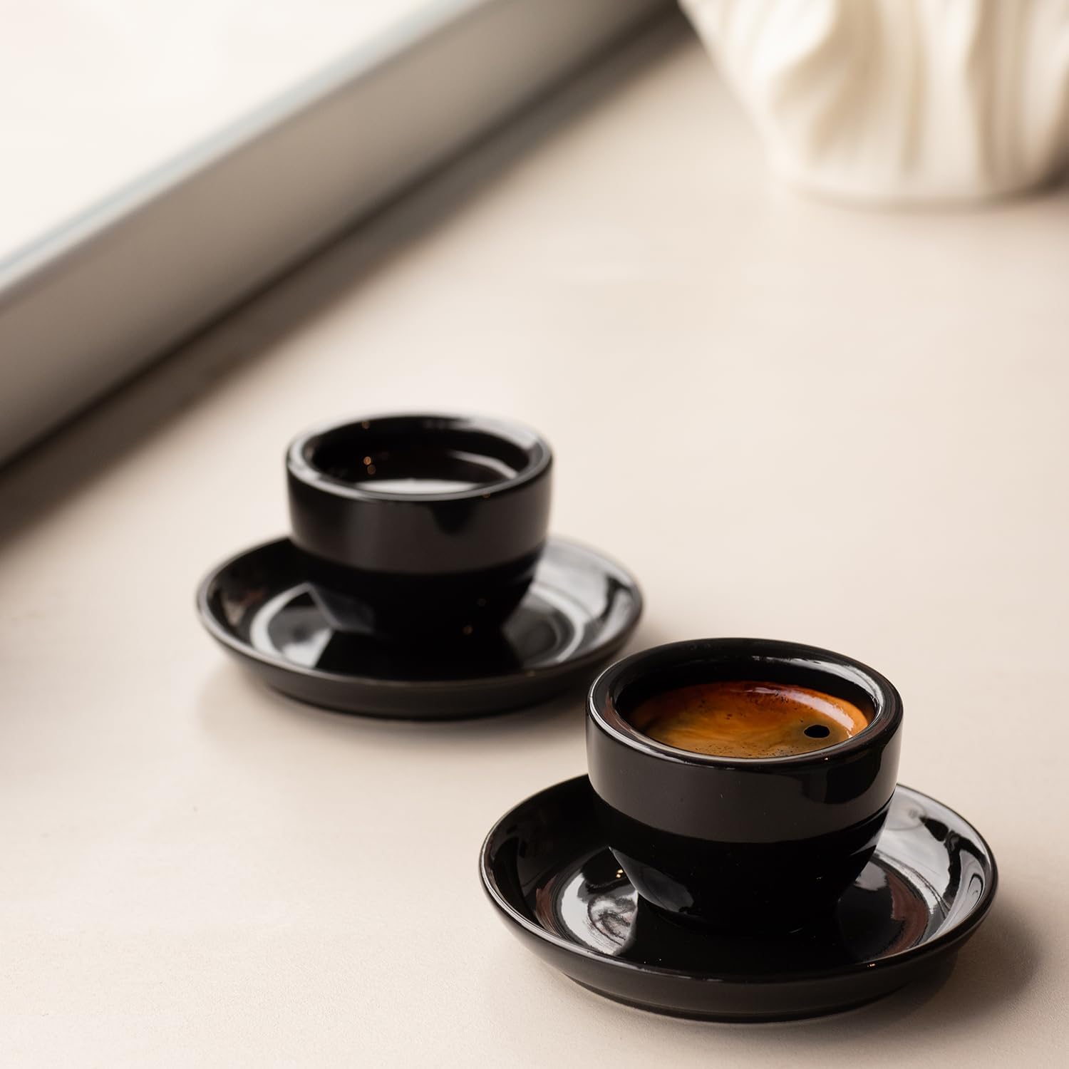 Ceramic Espresso Cup, 2.7 Oz, Set of 2, Thick-Walled Mug for Heat Retention (Black)