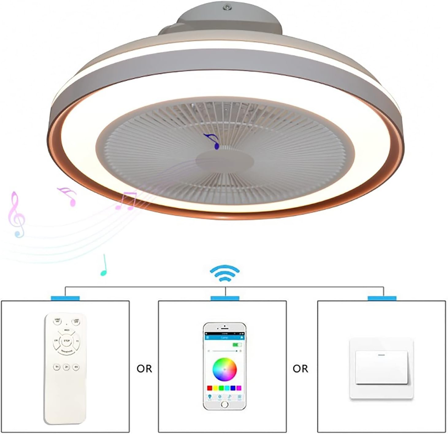 YUEGOO Ceiling Fans with Lamps,Ceiling Fans with Lights and Remote with Bedroom Silent Mute Ceiling Fan with Led Light App Cheap Dimmable Modern 60W Ceiling Fans with Lights