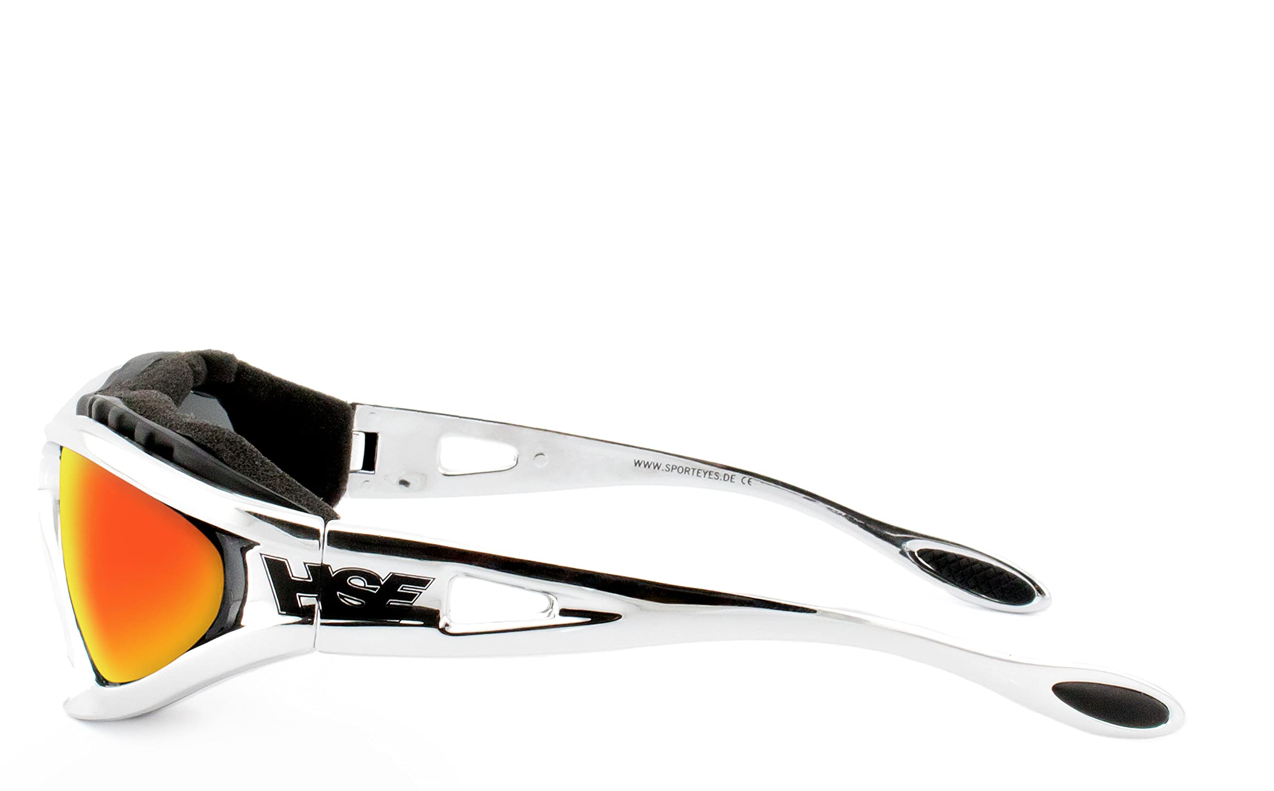 HSE SportEyes® | beschlagfrei, winddicht, HLT® Kunststoff-Sicherheitsglas nach DIN EN 166 | Sportbrille, Radbrille, Sonnenbrille | Brille: 2050 (rot verspiegelt - Chrom)