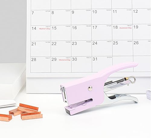Miniatura 2 de Grapadora de alicates morados con juego de grapas #10, bonita engrapadora manual con 1000 grapas de oro rosa n. 10 para suministros de accesorios de