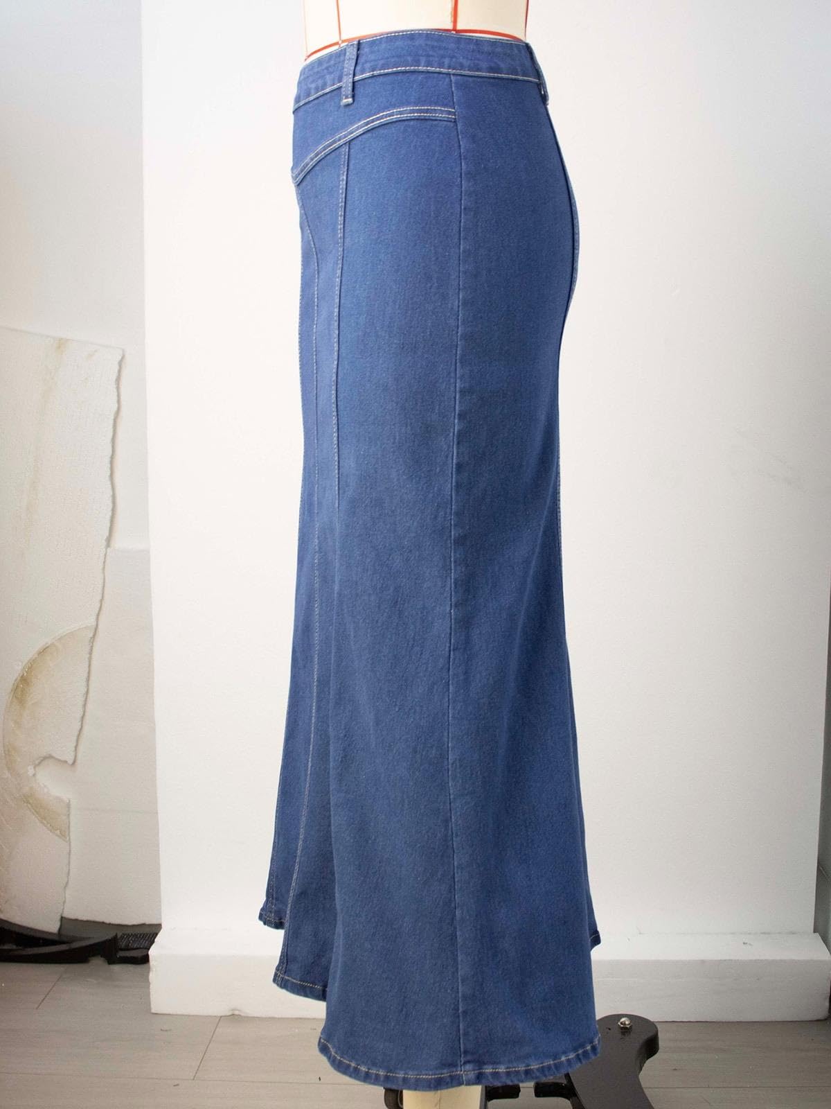 Gonna In Denim Da Donna,Gonne Midi In Jeans A Coda Di Pesce,A Vita Alta