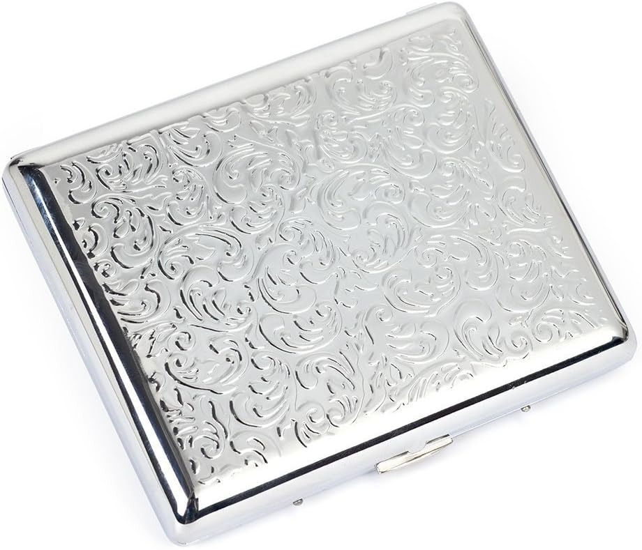 Pure Copper Embossed Arabesque Metal Cigarette Case Cardcase for 100's Cigarettes (Silver)