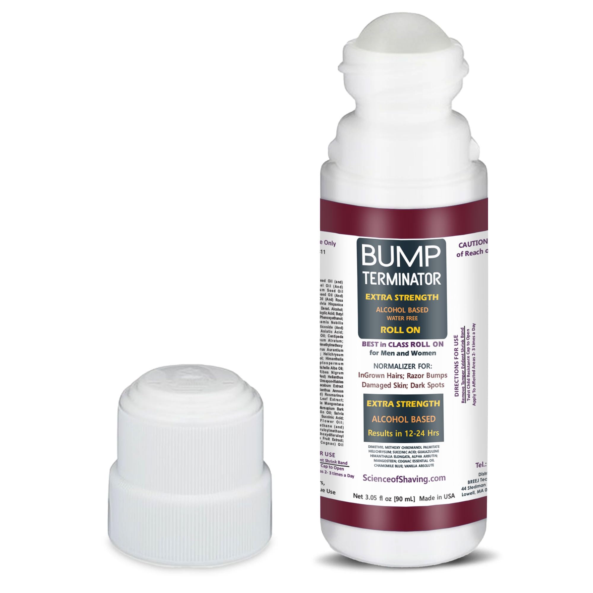 BUMP Terminator EXTRA STRENGTH, Fast Acting, Alcohol BASED, Water Free Anti Razor Bumps, Ingrown Hair, Skin Treatment for Face, Neck, Bikini Area, Legs & Back Of Head Bumps Remover, Unisex Roll On