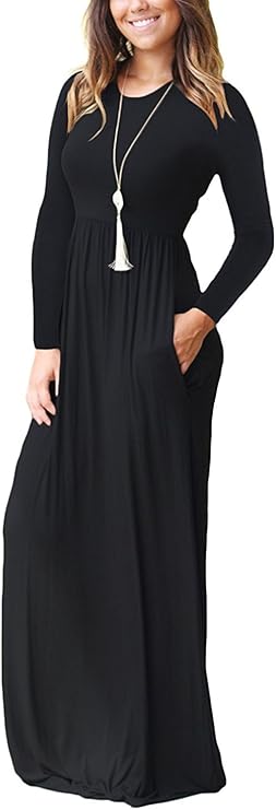 VIISHOW Women's Long Sleeve Maxi Dress - Loose Casual Dress With Pockets, Rayon Spandex
