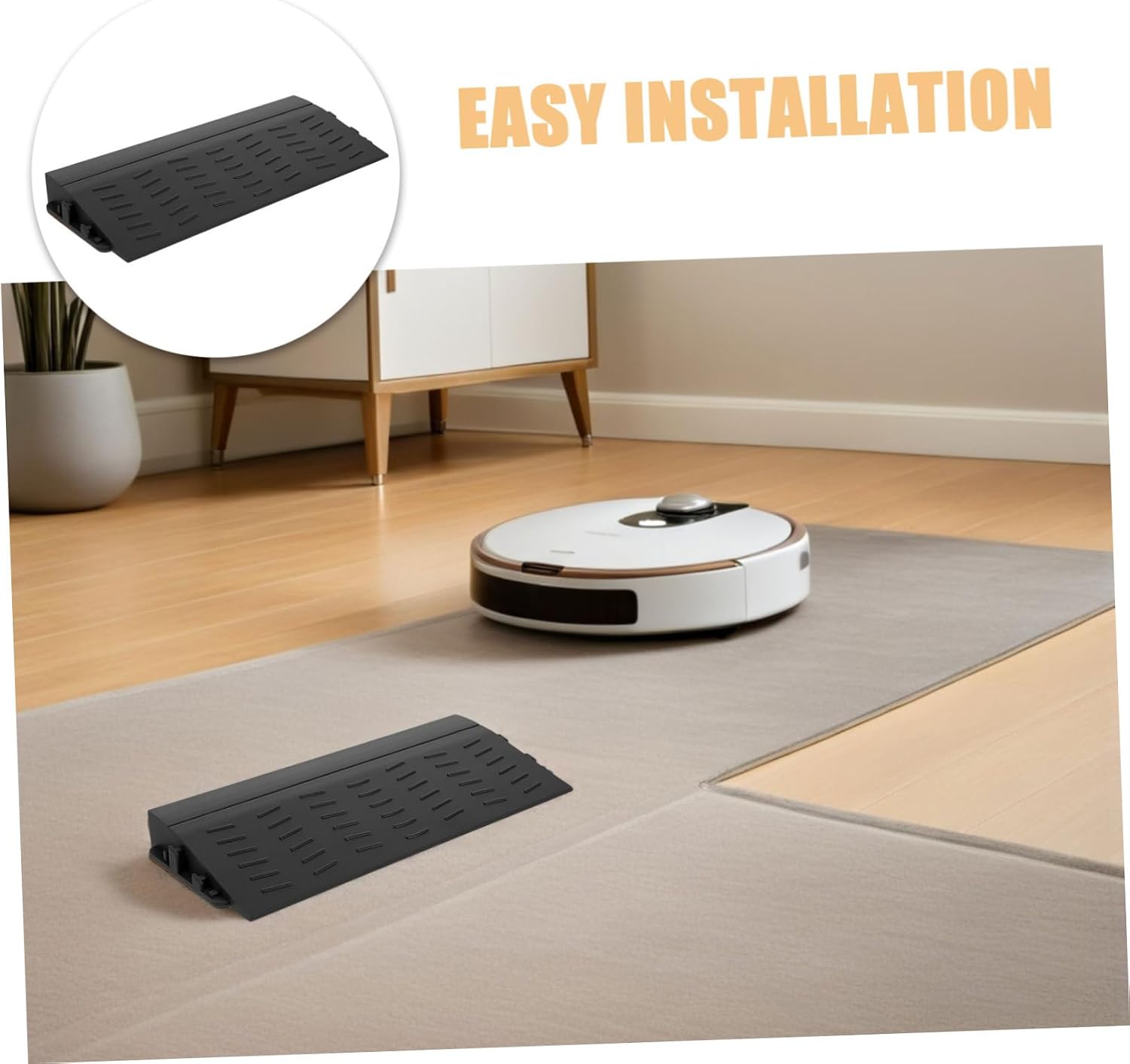 4pcs Robot Vacuum Threshold Ramp Strip 20cm with Non-Slip Black Plastic Connector for Doorways Wheelchair and Scooter Ramps for Smooth Floor Transitions