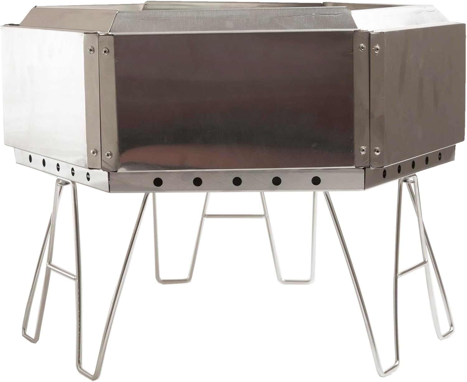 15" Portable Stainless Steel Outdoor Fire Pit, Collapsible Hexagon Smokeless Bonfire Wood Burning Fire Pit Fireplace for Camping, Backyard Patio Garden Bon Fire Heater Wood Burning Bowl
