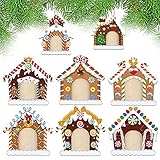 Namalu 8 Pieces Wood Gingerbread House Photo Frame Ornaments Christmas Picture Frame Christmas Tree Hanging Photo Ornaments Decoration for Holiday Decorations
