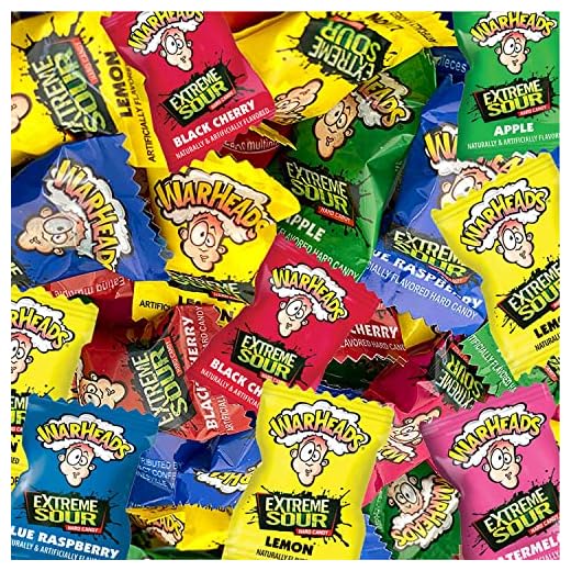 CrazyOutlet Warheads Extreme Sour Hard Candy, Assorted Fruit Flavored, Individually Wrapped, Bulk Pack - 2 Lbs