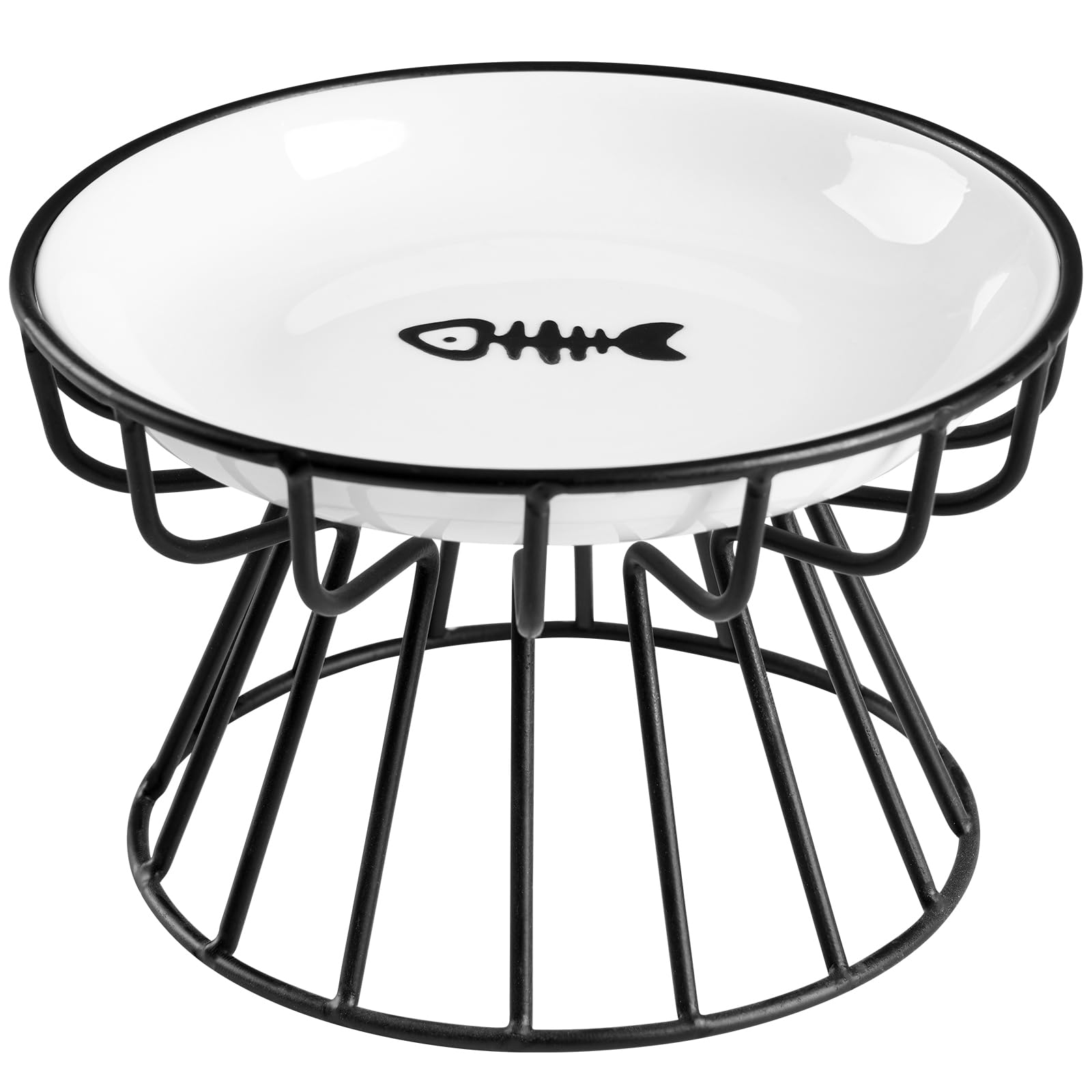 Cat Bowls, Elevated Cat Bowl, Raised Ceramic Dish with Metal Stand, Pet Water or Food Feeding Station for Indoor Cats, Kitten, Puppies and Small Dogs, Dishwasher Safe